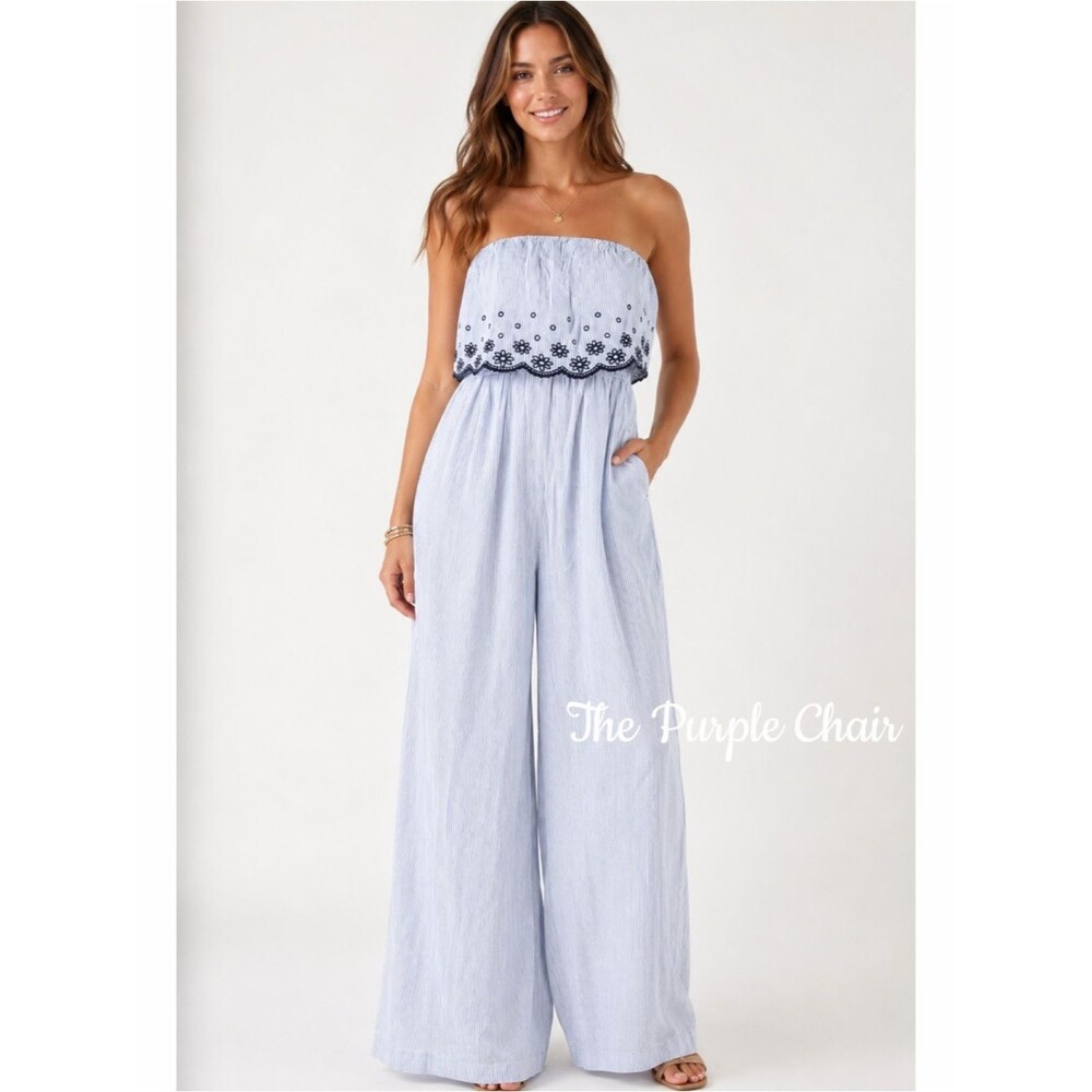 JESSICA SIMPSON NWT Floral Embroidered Strapless Wide Leg Jumpsuit L